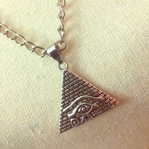Silver Style Egyptian Pyramid Eye of Horus Pendant Necklace 24” * FREE S/H *